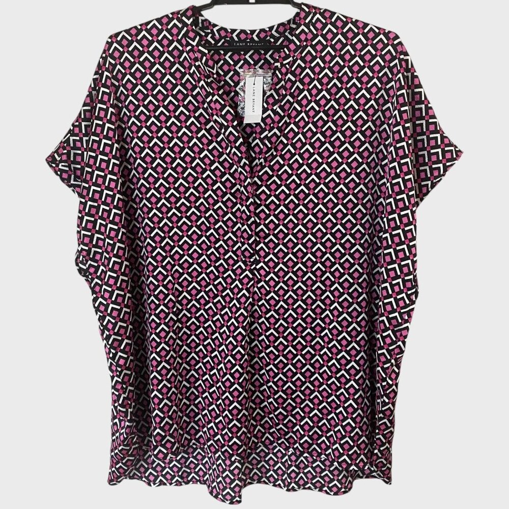 Lane Bryant Relaxed Split-Neck Popover Blouse Pink/Black Women's Size 26/28 New